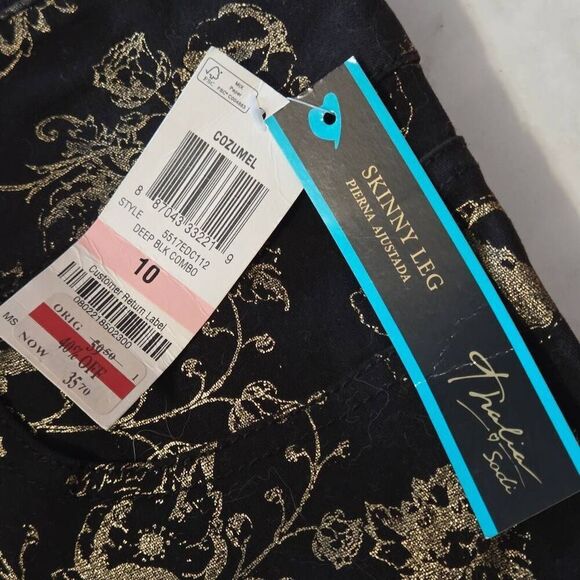 ​NWT Thalia Sodi Gold Metallic Floral Skinny Pants Black Size 10 - Picture 5 of 5